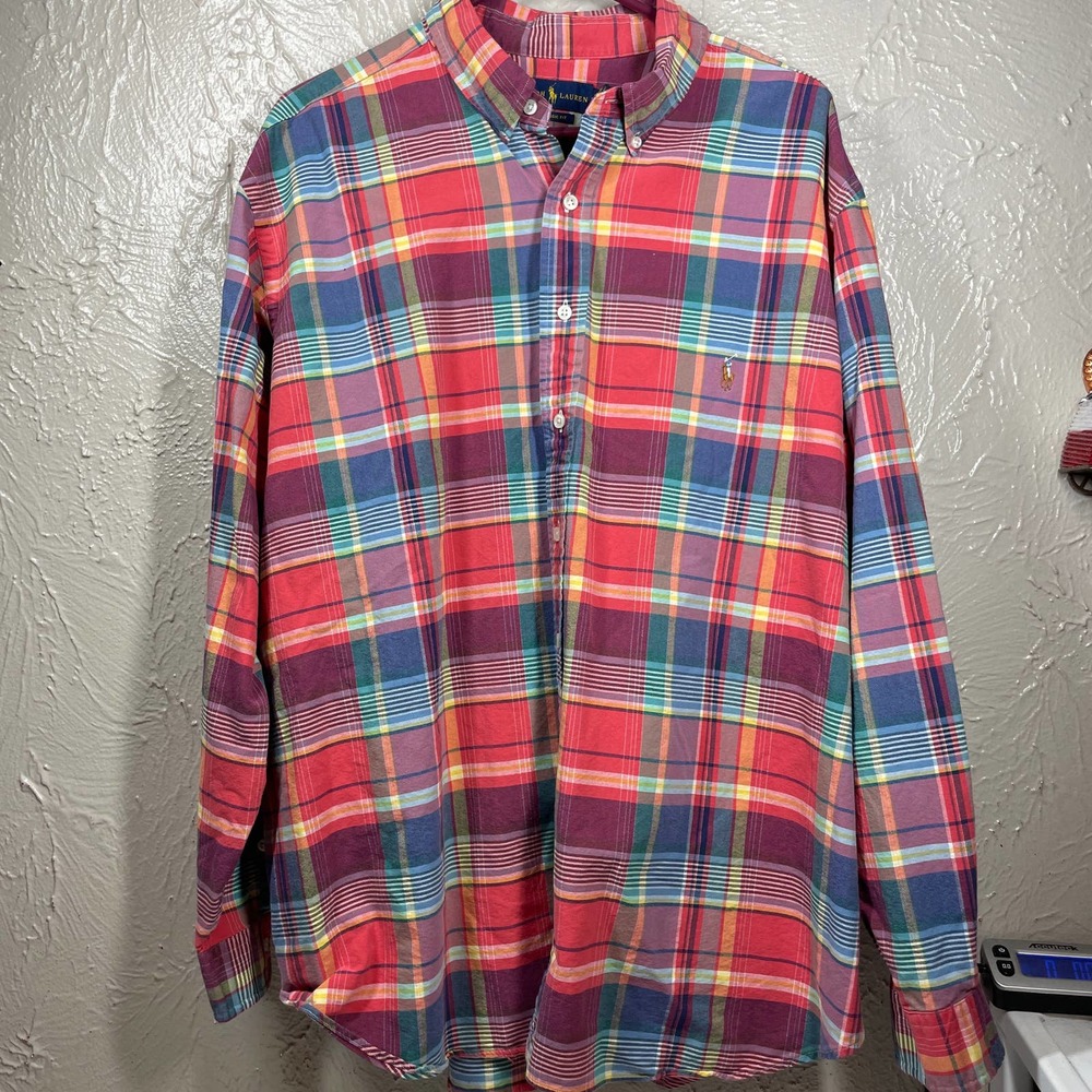 Ralph Lauren Multicolor‎ Long Sleeve Classic Fit Cotton Plaid Shirt Mens Big 2X